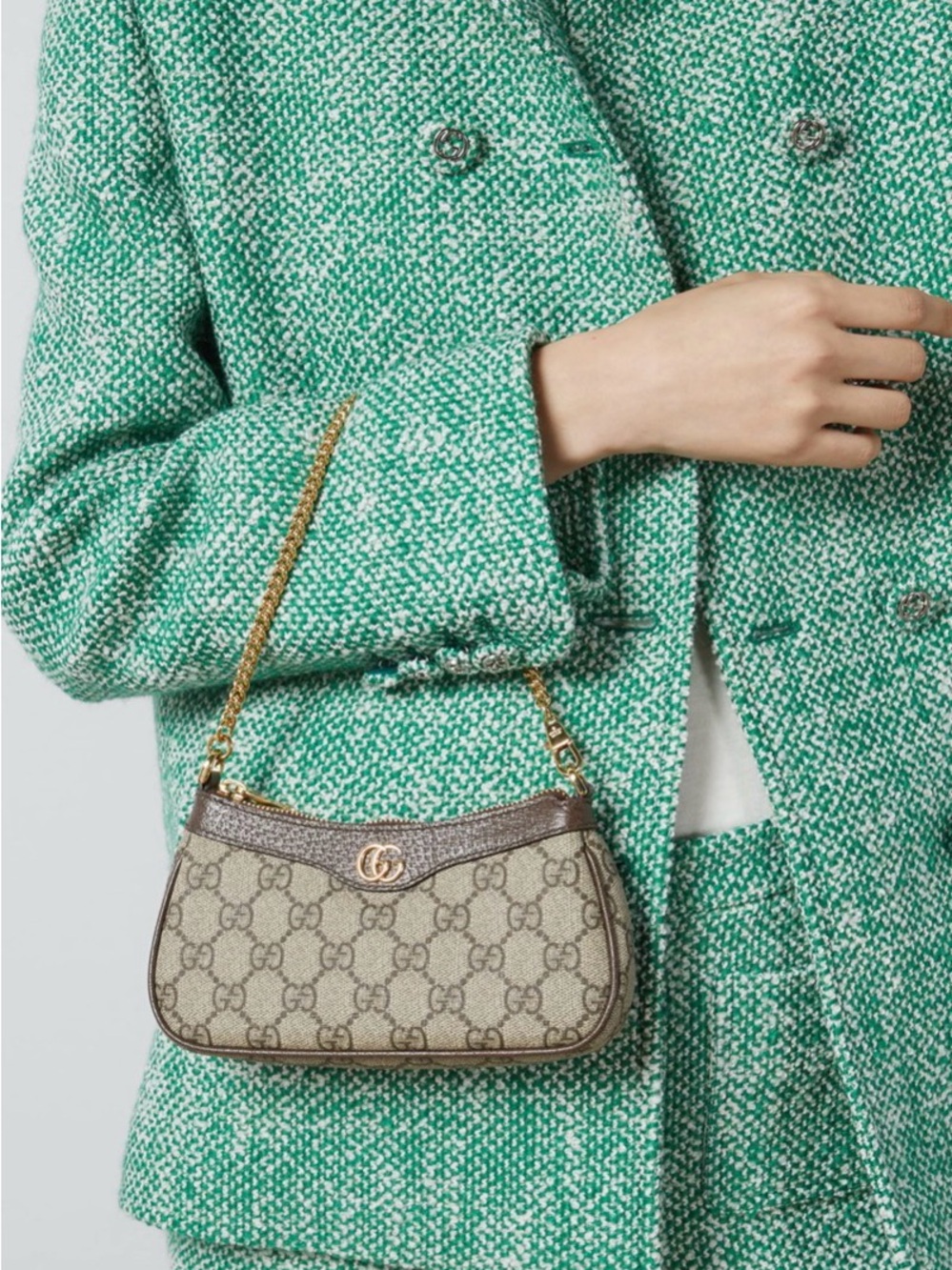 Brown GG Canvas Mini Shoulder Bag with Gold Chain
